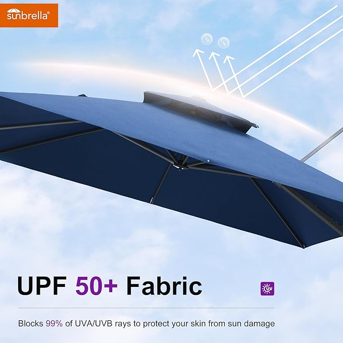 PURPLE LEAF Cantilever Umbrella with Base Included Double Top Large Offset Hanging 12FT Outdoor Square 360° Rotation Heavy Duty Umbrella for Garden Patio Deck Pool Backyard Spectrum Indigo