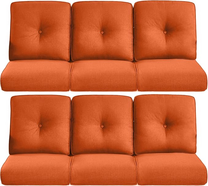 Pop 22x25/22x24 Outdoor Furniture Cushions Set of 6 - Comfortable Patio Chair Cushion for Rattan Wicker Dining Rocking Swivel Chairs Loveseat Couch L-Shape Sectional Sofa - Orange/Button