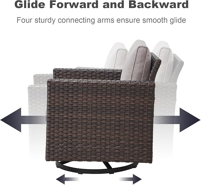 Wicker Patio Furniture Set, 6 PCS Outdoor Patio Furniture Set with Swivel Chairs, Includes 2 Swivel Patio Chairs, 1 Outdoor Couch, 1Side Table and 2 Ottoman, Brown/Beige