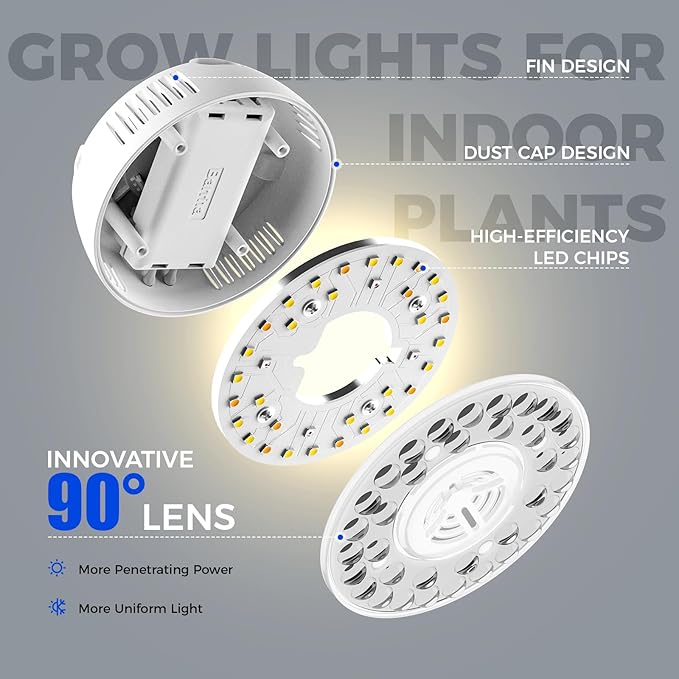 Barrina Orbgrow OG09 Puck LED Grow Light with 660nm Red LEDs, 54W(6 x 9W, 810 Watt Equiv), Plant Lights for Indoor Plants Full Spectrum, Magnetic & Linkable, Small Grow lamp for Plant Shelf, 6 Packs