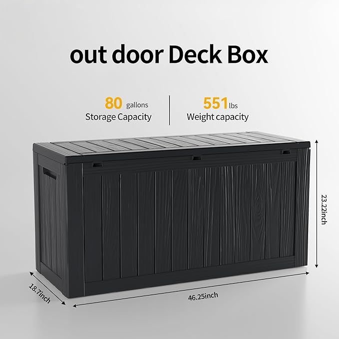 80 Gallon Outdoor Cushion Storage - Waterproof Deck Storage Box & Patio Storage Box, SpaceMax Resin Chest with Lock for Pool/Garden Tools, UV-Resistant, Onyx Black