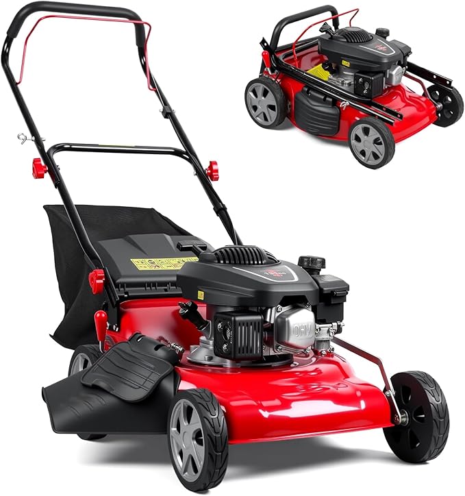 3 in 1 Gas Lawn Mower Self Propelled Self Propelled Gas Lawn Mower, 131cc Engine with Air Cooling, 50L Grass Tank, Foldable Design Red, Big Wheels & Easy Start