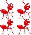 Metal Yard Art Garden Decorative Cute Ant Outdoor Wall Sculptures - Set of 4 Red