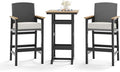 HERA'S HOUSE HDPE Outdoor Bar Set of 3, 2 Bar Stools with Wicker Backrest and Comfy Thick Cushion, 42” All Weather Outdoor Bar Table with Cut-Out Legs, Patio Bar Table and Chairs Set
