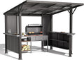Gotland 10 FT x 10 FT Hardtop Grill Gazebo, BBQ Gazebo with 2 Extended Countertop 2 Side Shelves Drainage Holes Sloping Roof, Metal BBQ Canopy in 2 Combination Styles, for Patio Backyard Black