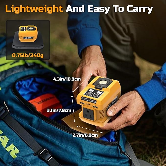 220W Power Inverter for Dewalt 20V Battery, DC 20V to AC 110V Portable Power Station Generator with 1 AC Outlet, 2 USB Ports & 1 Type-C Fast Charging, 400LM LED Work Light (2-Pack)