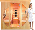 ZONEMEL Full Spectrum Infrared 2 Person Wooden Sauna Room with Recliner, Canadian Hemlock Luxury Indoor Sauna with 10 Heaters, Oxygen Bar, 3400 Watt, Infrared Therapy Wood Dry Heat Sauna, 220V