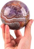 JIC Gem Large Amethyst Healing Crystal Sphere with Stand Amethyst Agate Crystal Decorative Ball for Home Decor Altar Reiki Healing Gift 80-90mm