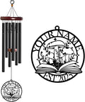 Personalized Customize Name Fantasy Mushroom Wonderland Wind Chime, Metal Iron 37 Inch Outdoor Memorial Gift for Garden Yard Patio Home Decor, Black (Style C)