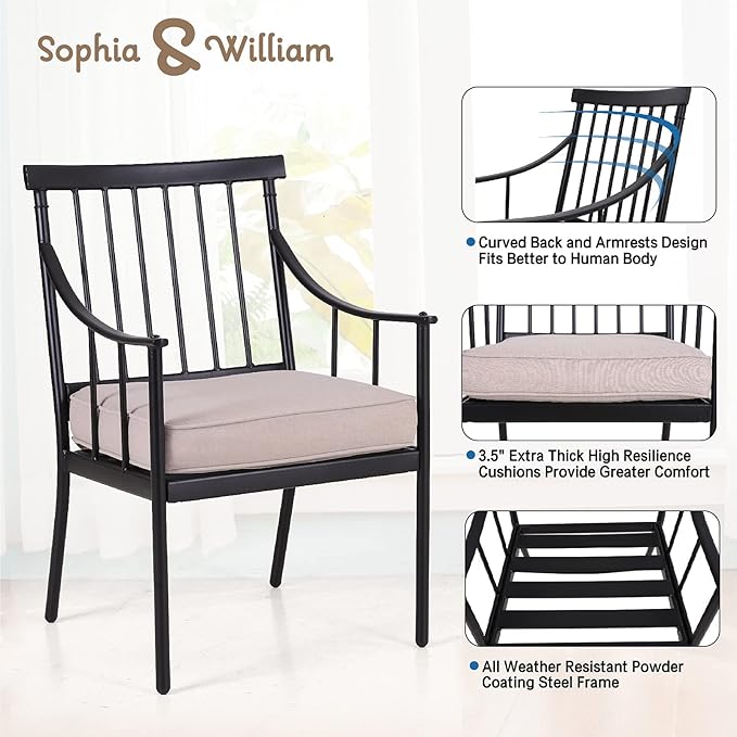 Sophia & William 5 Pieces Patio Dining Set with 4 Chairs and Square Table of Imitation Wood Top, Outdoor Conversation Furniture Set with Seat Cushion and 1.57" Umbrella Hole for Porch Backyard Balcony