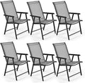 S AFSTAR Folding Patio Chairs Set of 6, Metal Textilene Patio Dining Chairs with Armrests, Foldable Sling Chairs Outdoor Lawn Chair for Garden Backyard Porch Deck, 330LBS Load (Gray)