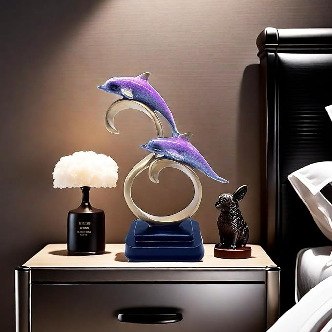 Resin Dolphin Statue Sculpture Frgurine Gift for Home Office Living Room Desktop Display Decorative Decoration (Purple)