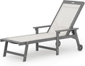 LUE BONA Chaise Lounge Chair Outdoor, HDPS and HDPE Wicker Chaise Lounger with 5 Positions, Pool Lounge Chairs with Wheels and Adjustable Backrest for Patio, Poolside, Deck, Backyard