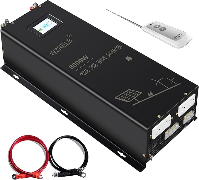 WZRELB 6000W 24V Pure Sine Wave Inverter,24 Volt DC to AC 120V 240V Split Phase Power Inverter,2*AC Hardwire Terminal,12KW Surge,High Efficiency up to 91.6%,Wireless Remote