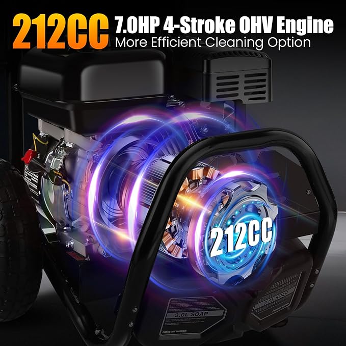 4200PSI Gas Pressure Washer 4.0GPM Gas Power Washer 212CC Gas Powered Washing Machine Commercial High Pressure Washer with 32ft Hose&5 Nozzles for Patio Garden Yard Vehicle (Black with 32ft Hose)