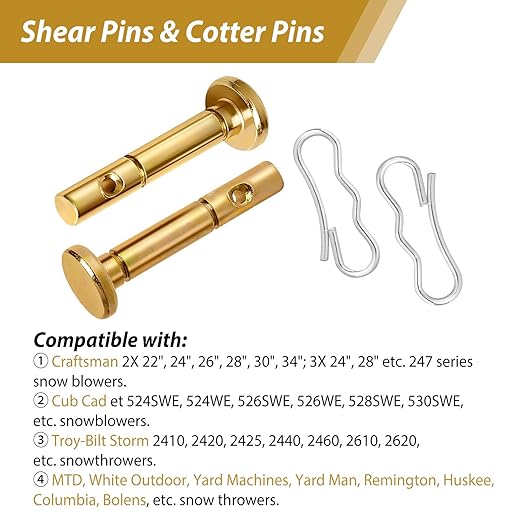 22 pcs Shear Pins and Cotter Pins for Snowblower - 738-04124A Shear Pins & 714-04040 Cotter Pins Kit Compatible with Cub Cadet, Troy Bilt, MTD, Craftsman Snow Blower