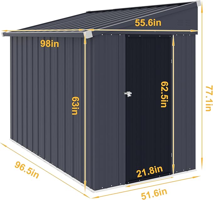 BlueWish 4'x8' Metal Storage Shed, Lean-to Tool Shed with Galvanized Sloped Roof, Small Shed Kit with Built in Vents, Patio Garden Outdoor Storage Shed for Utility Tool Storage