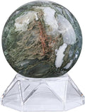 Natural Moss Agate Crystal Ball with Acrylic Display Base, 51-60mm Polished Stone Feng Shui Crystal Sphere Meditation Decoration for Home & Office