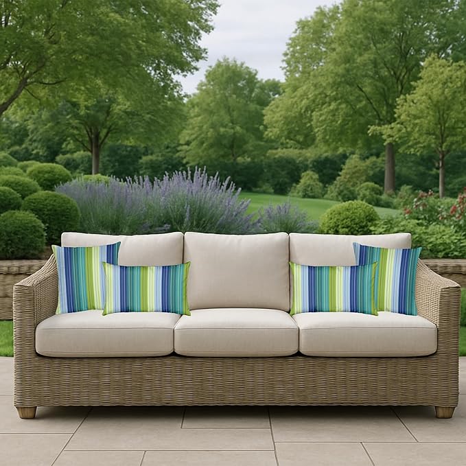 RSH DECOR: Sunbrella Pillow Covers Set of 2 | Covers Only - 26" x 16" | Outdoor Lumbar Pillow Covers Crafted with Sunbrella Performance Fabric | Seville Seaside