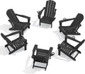 SERWALL Folding Adirondack Chair Set of 6, Adjustable Adirondack Chair with 3 Recline Positions, All Weather HDPE Outdoor Adirondack with Cup Holders, Black