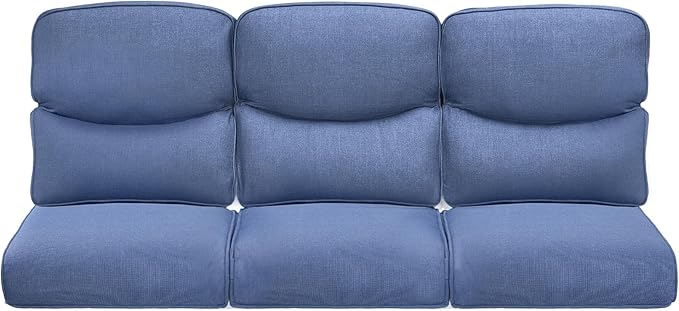 Pop 22x25/22x24 Outdoor Cushions for Patio Couch Chairs Set of 3 - High Back Comfy Outside Seat Cushions for Wicker Dining Rocker Glider Loveseat 3-Seater Sectional Sofa - Navy Blue/Smile