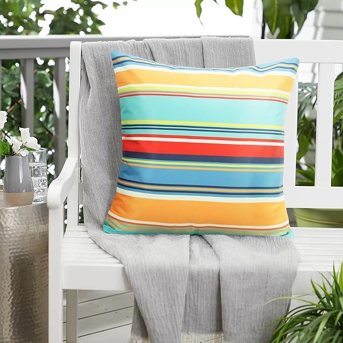 Outdoor Waterproof Throw Pillow Covers 20x20 Inches Decorative Lines Striped Pillow Covers Blue Square Cushion Cases for Patio Furniture Tent Garden Couch,Set of 2,Color Stripe(Blue)