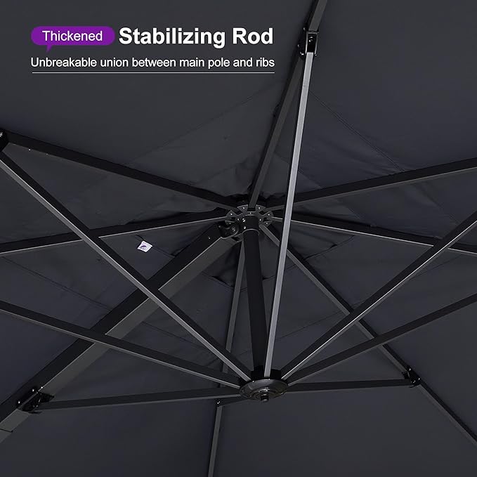 PURPLE LEAF 10' X 13' Rectangle Patio Umbrella with Base Large Windproof Offset Hanging Outdoor Umbrella Cantilever Umbrella Outdoor Patio Grey