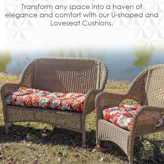 RSH DECOR: Tufted U-Shapes & Lumbars 2 of Each | 22" x 22” & 20" x 12" | Water-Resistant Spun Fabric | Outdoor Wicker Cushions & Support Pillows for Patio Furniture | Gray/Grey