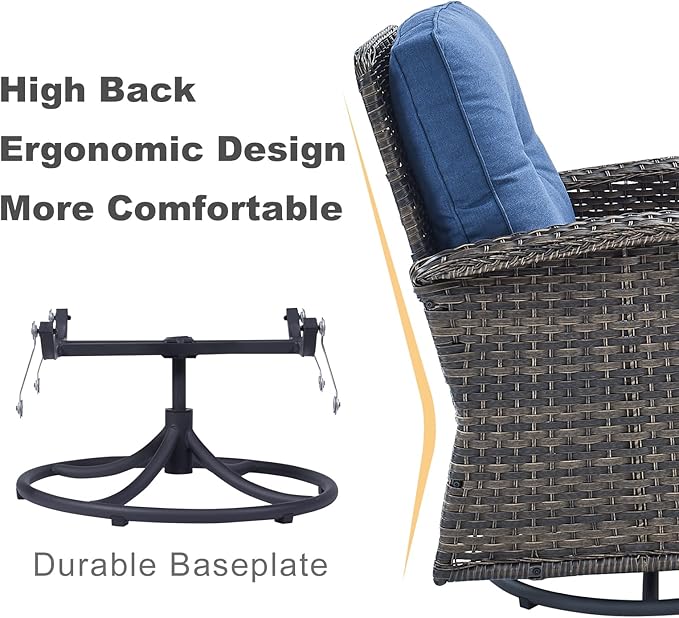 HUMMUH Patio Furniture 7-Piece PE Wicker Outdoor Conversation Set,All-Weather Rattan Swivel Chairs with Ottomans Glider Loveseat for Backyard,Poolside,Deck