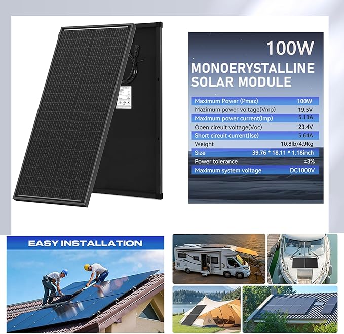 200 Watts Solar Panel Kit, 12V/24V (2PCS 100W) Monocrystalline 30A Charge Controller 25% High-Efficiency PV Module for RV, Rooftop, Boats, Trailer, Vehicle, Caravan, Off-Grid System (200W)