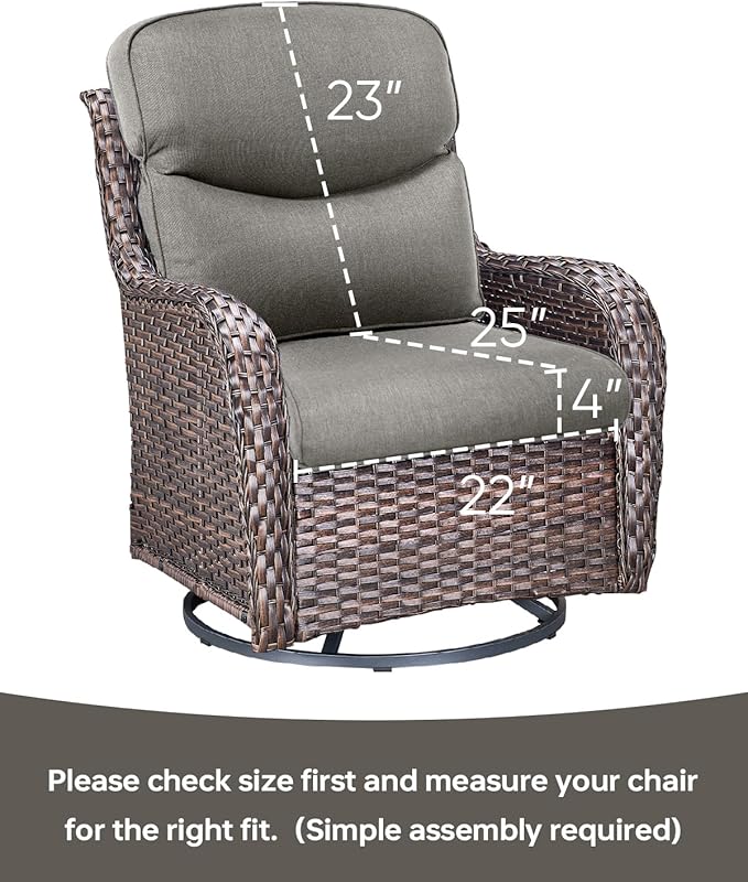Pop 22x25/22x24 Outdoor Cushions for Patio Couch Chairs Set of 3 - High Back Comfy Outside Seat Cushions for Lawn Wicker Dining Rocker Glider Loveseat 3-Seater Sectional Sofa - Grey/Smile