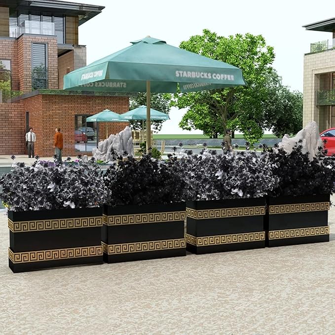 Black Artificial Flowers, Fake Outdoor UV Resistant Plants Faux Plastic Greenery Shrubs Indoor Outside Hanging Planter Home Kitchen Office Wedding, Garden Decor (Black)