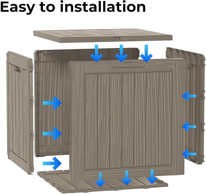 45 Gallon Resin Deck Box, Waterproof Outdoor Storage Bin for Patio, Poolside, and Garden, Lockable & UV-Resistant, Ideal for Small Spaces, Grey