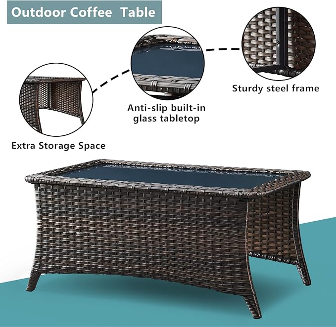 Rilyson Wicker Outdoor Patio Furniture Set - 6 Piece Patio Conversation Sets with Swivel Rocker Chairs, Ottomans, Sofa and Coffee Table, 6 inch Cushions, Deep Seating, for Porch Deck Brown/Grey