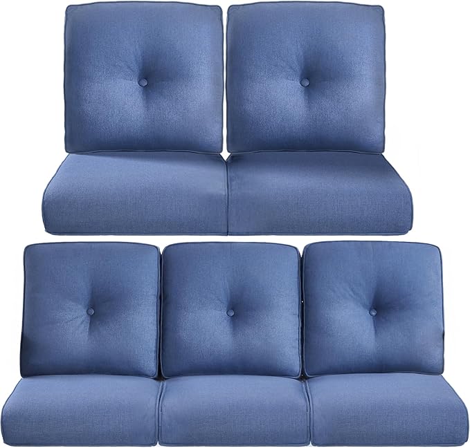 Pop 22x25/22x24 Outdoor Cushions for Patio 5 Piece Set - Set of 5 Water-Resistant Replacement Cushion for Wicker Rocking Swivel Chairs Loveseat Couch Sectional Sofa - Navy Blue/Button