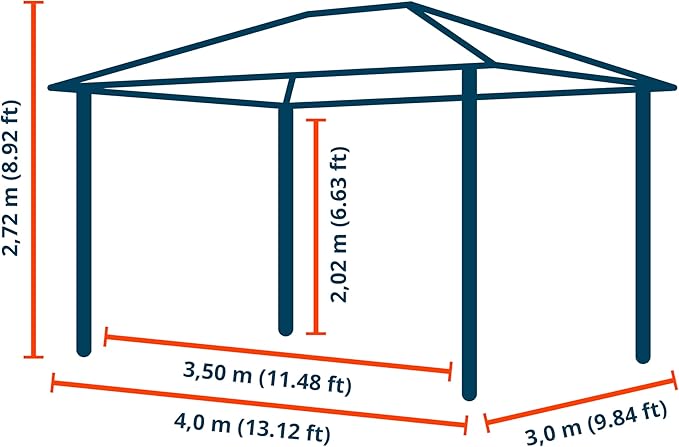 TOOLPORT Hardtop Gazebo 10x13 ft with Polycarbonate Roof - Wood-Like Finish - 4 Side Panels in Champagne