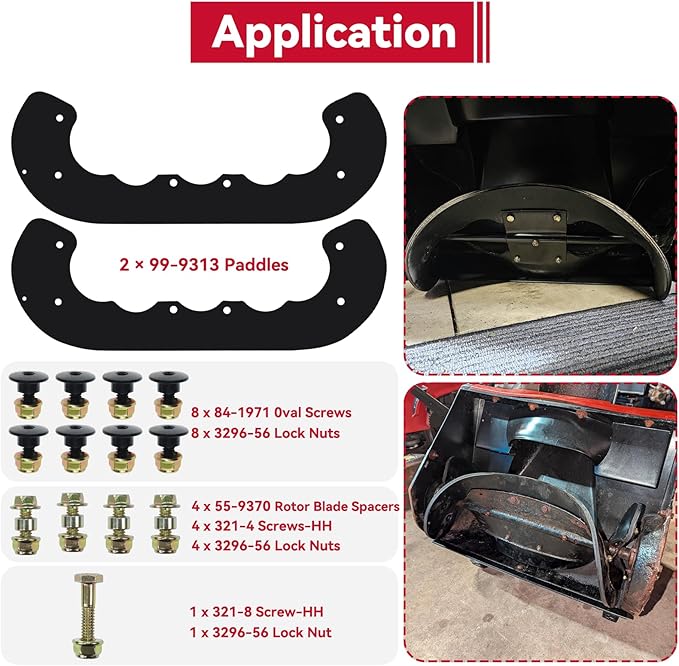 GELASKA 99-9313 Snow Blower Paddles with 55-8760 Scraper 55-9300 Belt and Hardware Kit Replaces 125-1128, 55-9250, 55-9251, 88-0771 for Toro CCR 2000, CCR 2400, CCR 2500, CCR 3000 Snowthrowers
