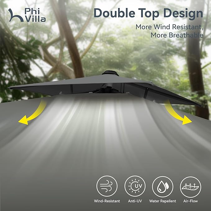 PHI VILLA 10'x 13' Cantilever Patio Umbrella, Outdoor Rectangle Large Umbrellas with Hydraulic Lift and 360°Rotation, Grey