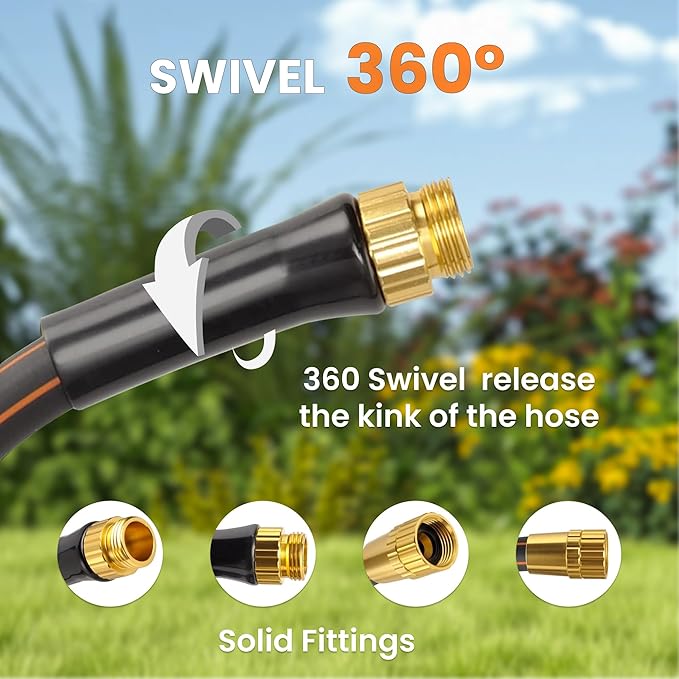 Giraffe Tools Garden Hose 25ft x 5/8'', Water Hose Heavy Duty, Flexible, Lightweight Hybrid Hose with Swivel Handle, Male to Female Fittings