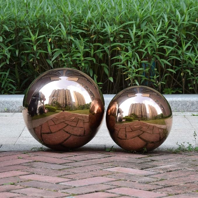 8 inch Diameter Rose Gold Gazing Ball,Rose Gold Stainless Steel Polished Reflective Smooth Garden Sphere Globe Mirror,Colorful and Shiny Addition to Any Garden or Home