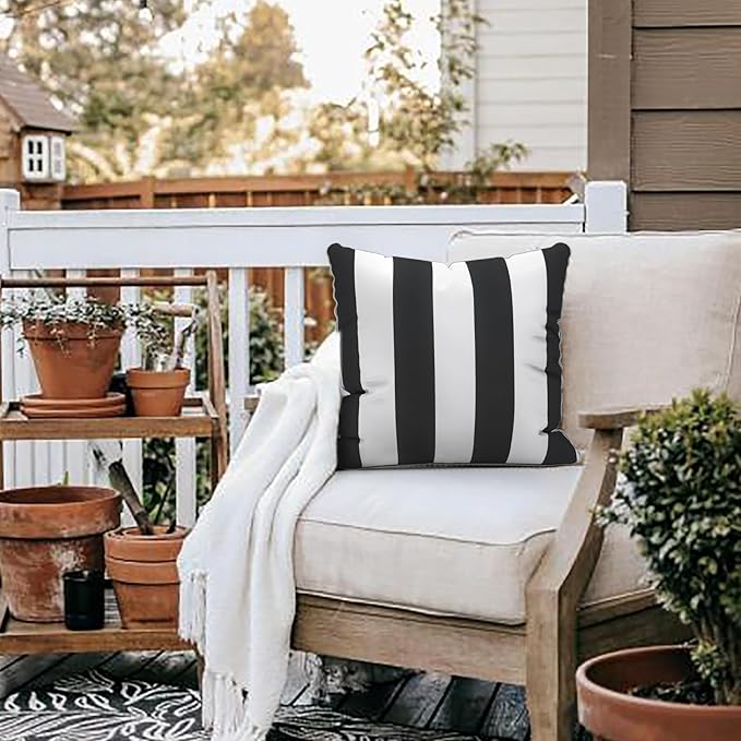 LVTXIII Set of 2 Patio Throw Pillows Waterproof 16"x16" Fade Resistant Outdoor Throw Pillows with Inserts, Fluffy Decorative Garden Toss Pillow Cushions for Home Patio Coach Sofa Use, Cabana Black