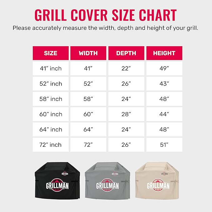 Grillman Grill Cover, BBQ Outdoor Grill Covers, Charcoal, Gas Grills, Waterproof, Rip-Proof, Weather-Resistant, Anti-UV, Barbecue Cover for Weber, Genesis, Charbroil, Nexgrill, etc (Tan, 60 Inch)