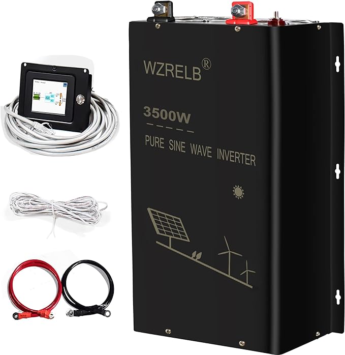 WZRELB 3500W 24V Pure Sine Wave Inverter,24 Volt DC to AC 120V 240V Split Phase Power Inverter,7KW Surge,5 AC Outlets,AC Hardwire Terminal,15ft LCD Remote Panel