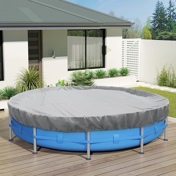 ECOOPTS Round Pool Cover for Above Ground Pools, Swimming Pool Cover Protector Winter Safety Cover (12 ft, Light Grey)