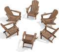 SERWALL Folding Adirondack Chair Set of 6, Reclining Adirondack Chair with 3 Recline Positions, All Weather HDPE Outdoor Adirondack, Brown