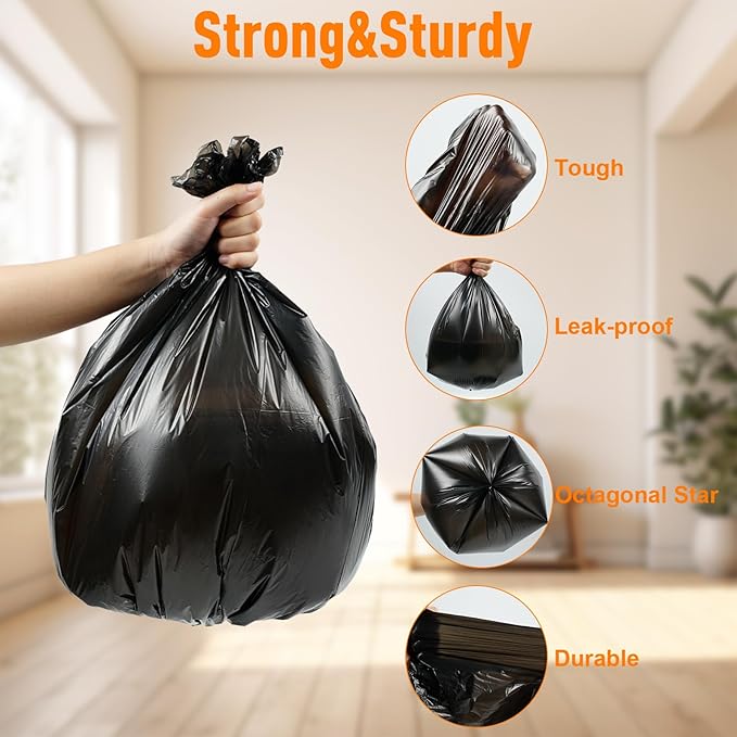 O2frepak 8 Gallon Multipurpose Tear-Resistant Trash Bags,Heavy Duty,Tastless and Black Garbage Bags (100 Count,50x60cm)