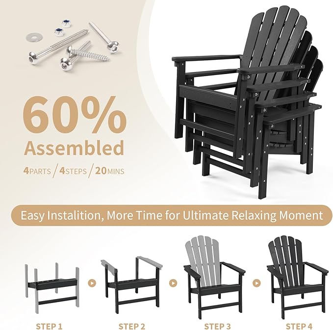 Stackable Adirondack Chairs Set of 2, Space Saving HDPE All-Weather Fire Pit Chair for Outdoor Lawn Porch Deck