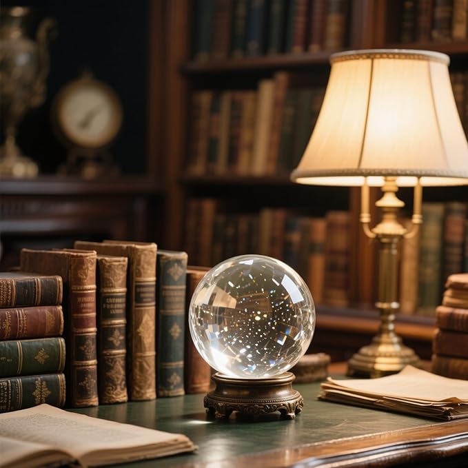 Crystal Ball, Glass Balls, Decorative Balls, Clear Crystal Ball with Wooden Stand, K9 Glass Ball for Home Decoration, Photography, FengShui,Fortune Teller Accessories (100mm)