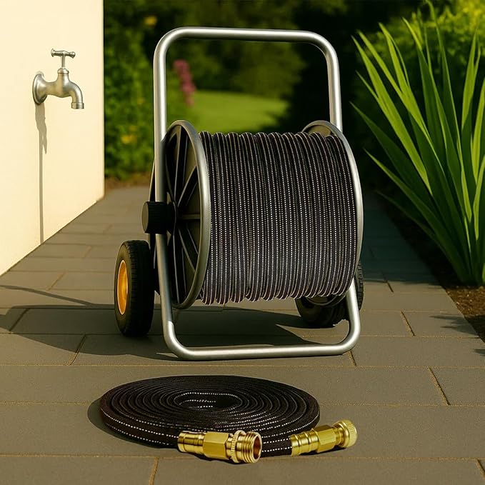 25FT Lightweight Flexible Garden Hose,Non-kink Hose,Solid Brass Fitting for Boats,RV Water Hose,Marine Washdown,Lawn,Garden,Leakproof TPE Hose(OrangeBlack,25FT)