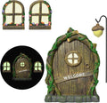 Resin Fairy Door and Window with Lantern for Trees,Glow in The Dark,Miniature Fairy Garden Accessories,Garden Outdoor Decorations for Trees,Gnomes House,Elf House